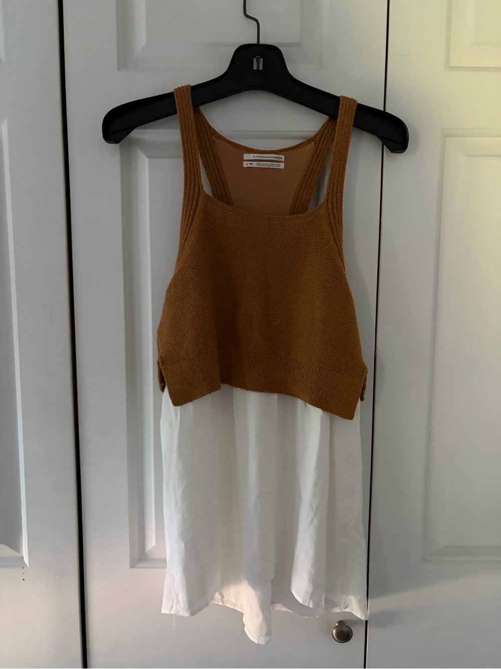 Anthropologie Brown Knit Layered Camisole with White Slip